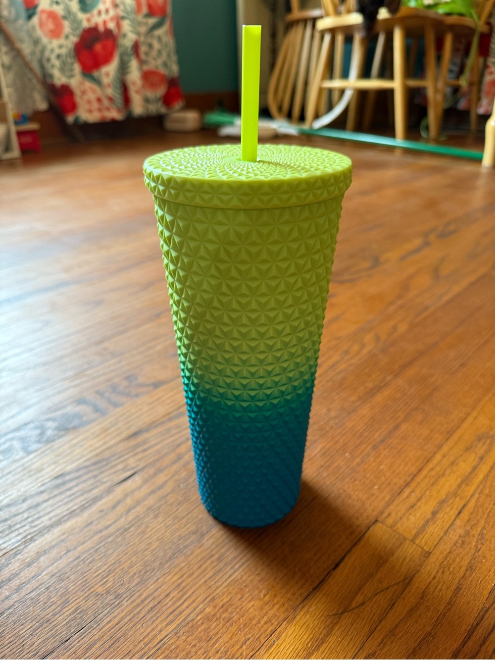 Mainstays Lime and Teal Studded Reusable Tumbler with Straw